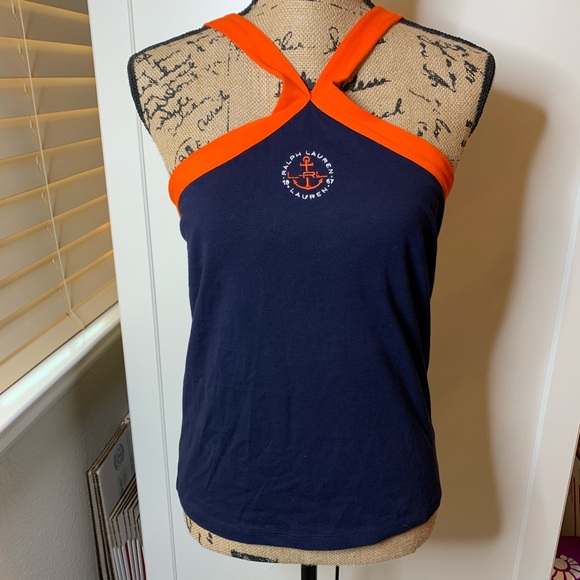 Ralph Lauren Tops - Ralph Lauren Navy and Orange Halter Tank Top